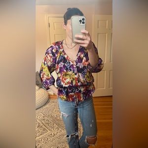 Daniel Rainn floral print blouse with drawstring